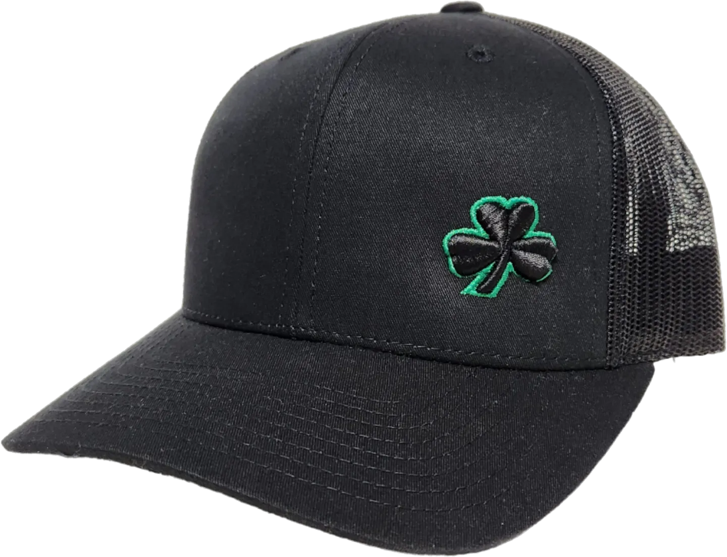 Irish Trucker Cap Gothic Clover Fls Black