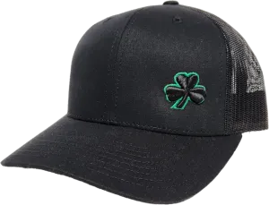 Irish Trucker Cap Gothic Clover Fls Black