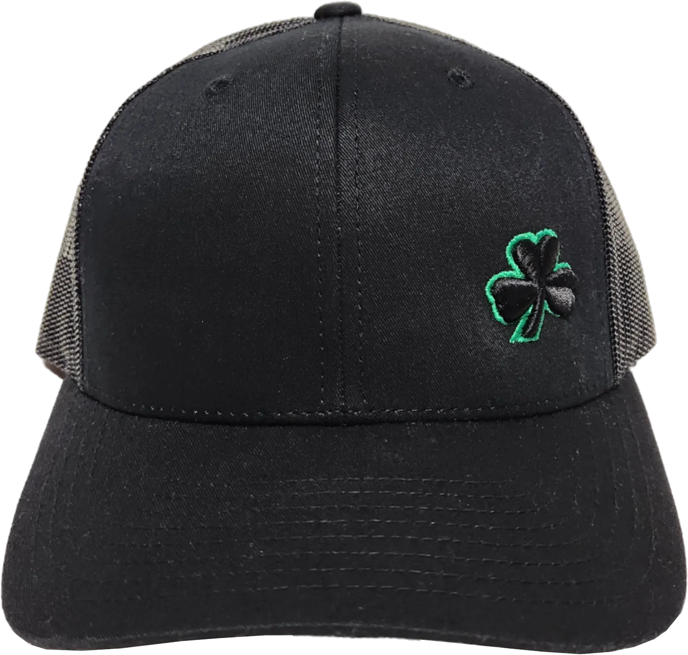 Irish Trucker Cap Gothic Clover Fls Black