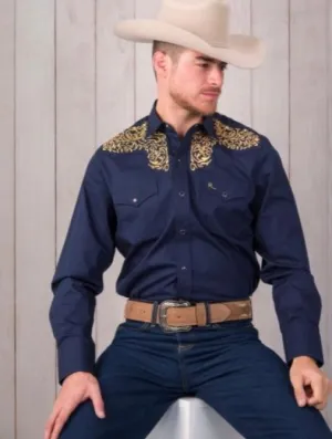 Julian Navy Embroidered Western Shirt