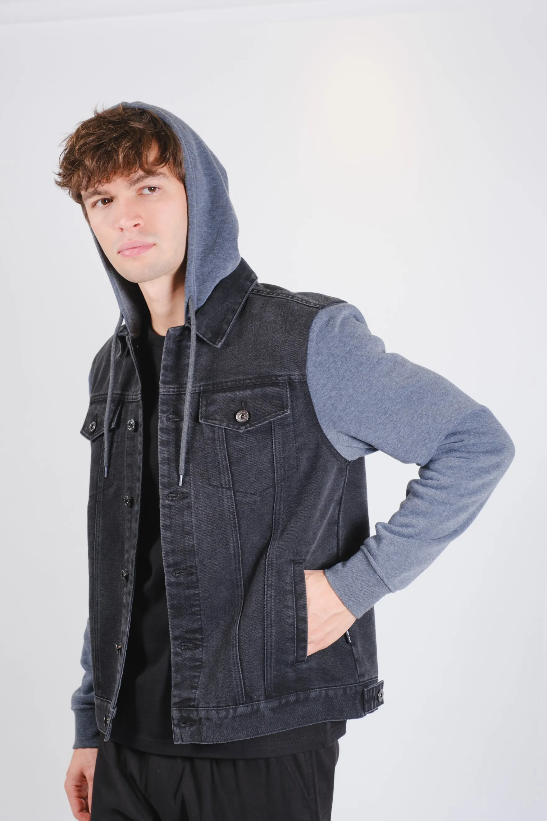 Knit Sleeve Denim Jacket