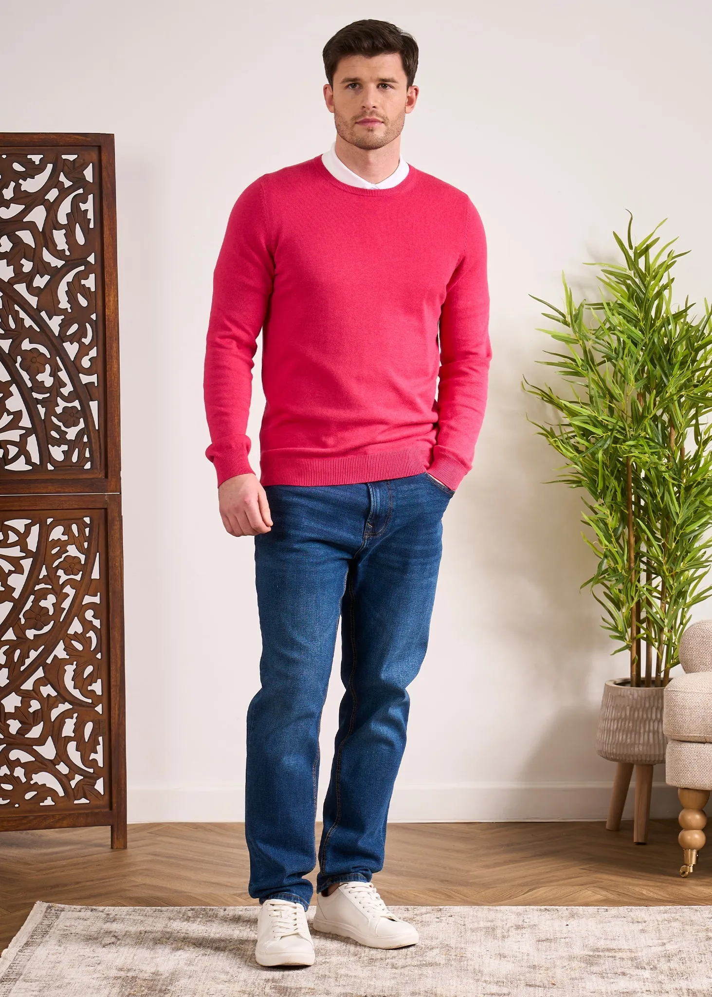 Leysmill Cotton Cashmere Jumper In Raspberry