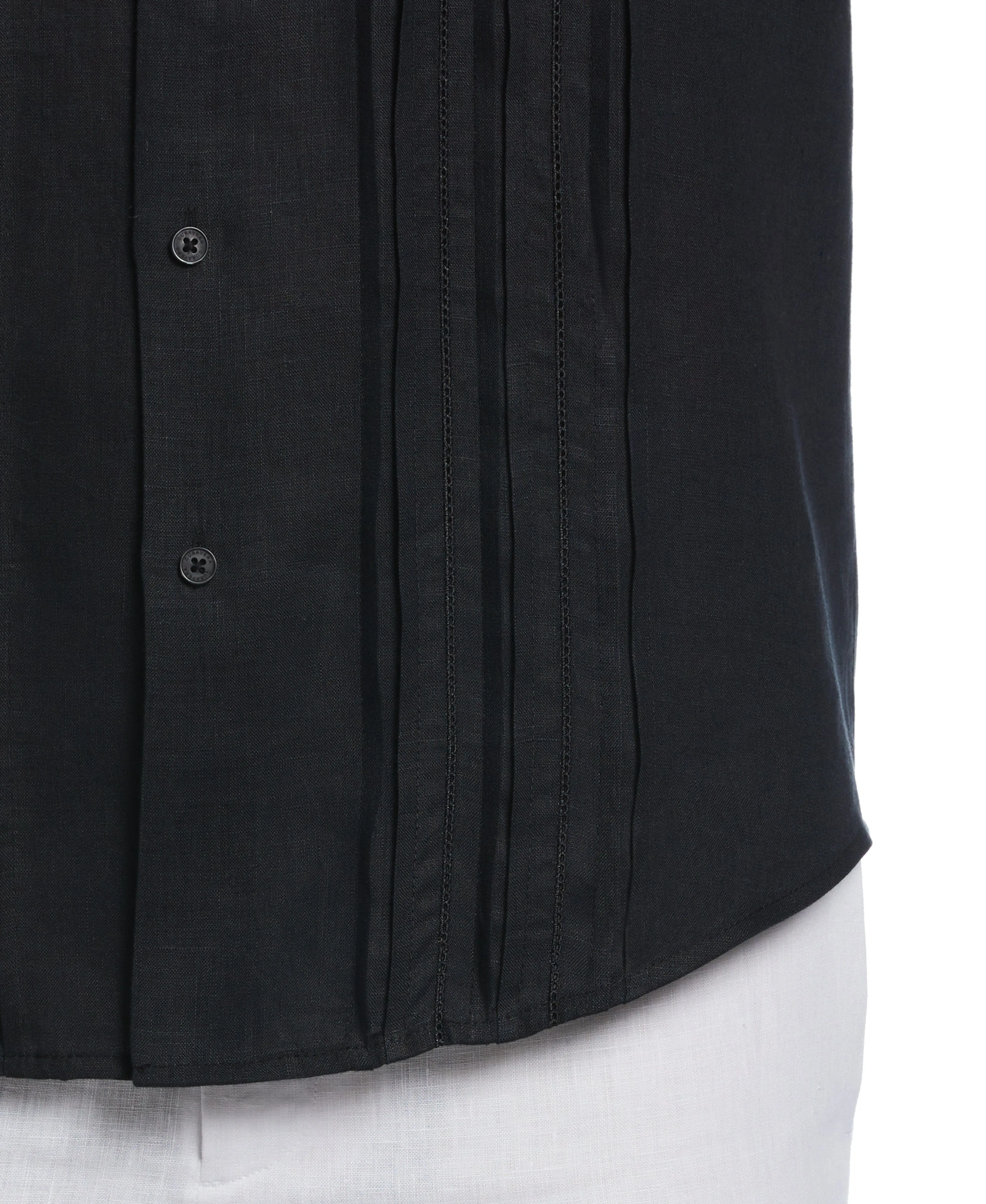 Linen Triple Tuck Embroidered Panel Shirt