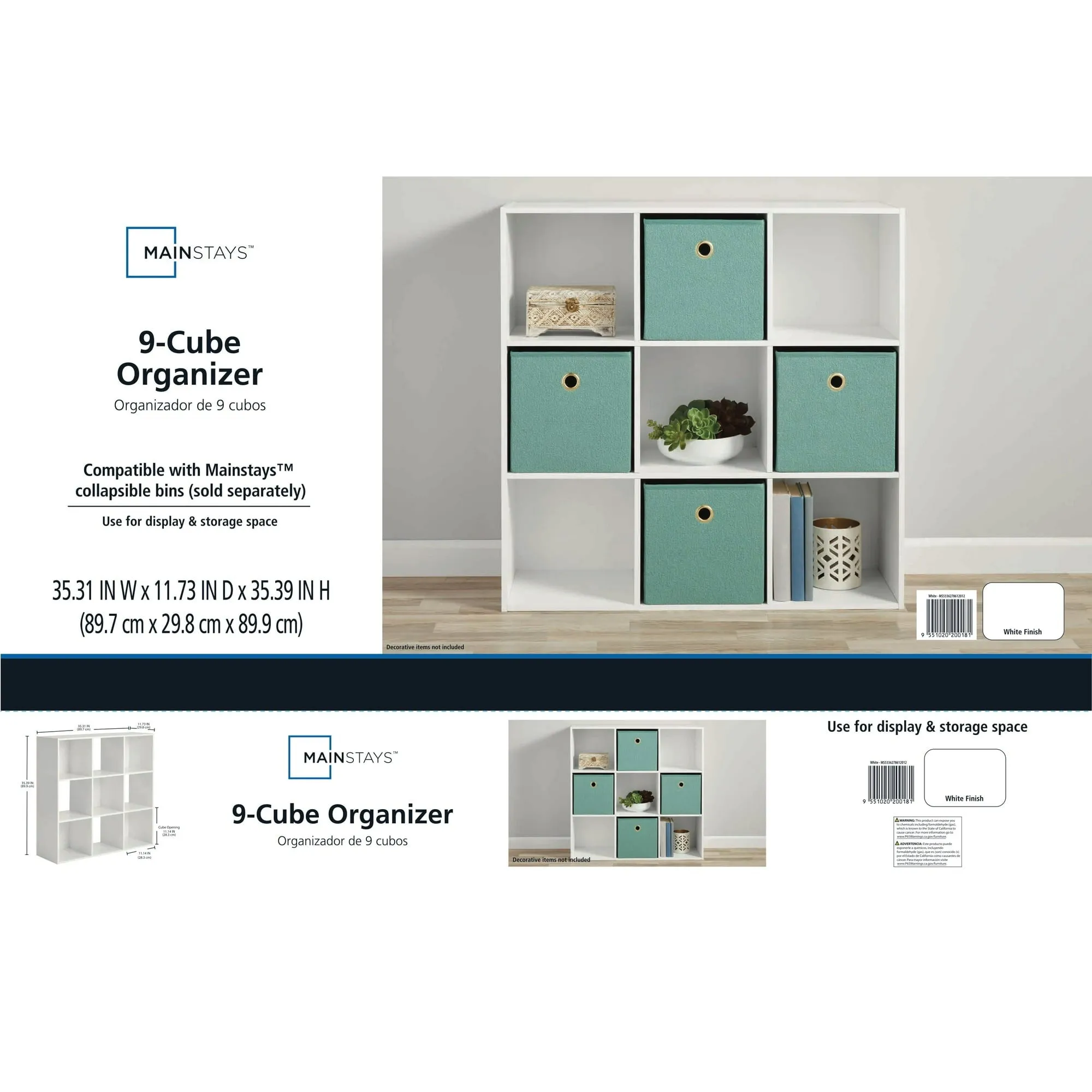 Mainstays 11" 9-Cube Storage Organizer, White - open_box