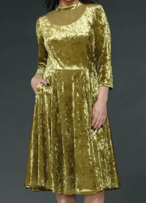 Medusa Green Velvet Gothic Dress with Lace Details