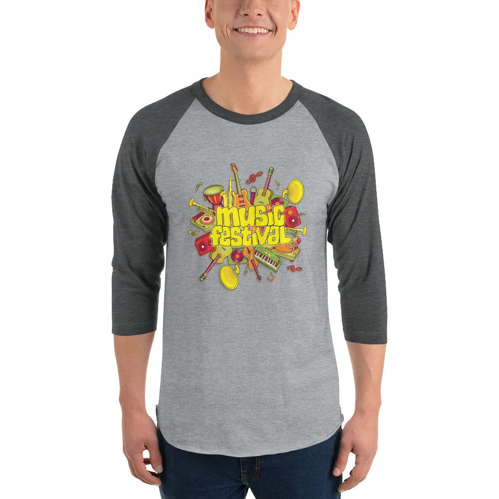 Men's 3/4th Sleeve Raglan T- Shirt - The Musical Festival