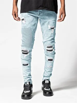 Men's Autumn Winter Ripped Skinny Ins Stylish Patchwork Pants