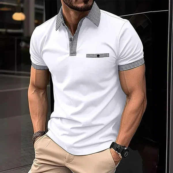 MEN'S BUTTON DOWN COLORBLOCK SPORTS SHORT SLEEVE POLO SHIRT