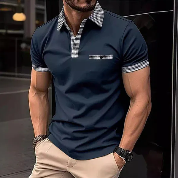 MEN'S BUTTON DOWN COLORBLOCK SPORTS SHORT SLEEVE POLO SHIRT