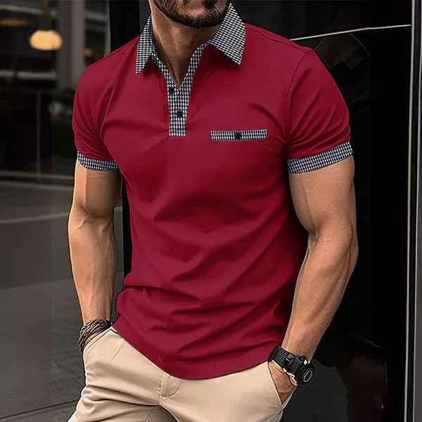 MEN'S BUTTON DOWN COLORBLOCK SPORTS SHORT SLEEVE POLO SHIRT