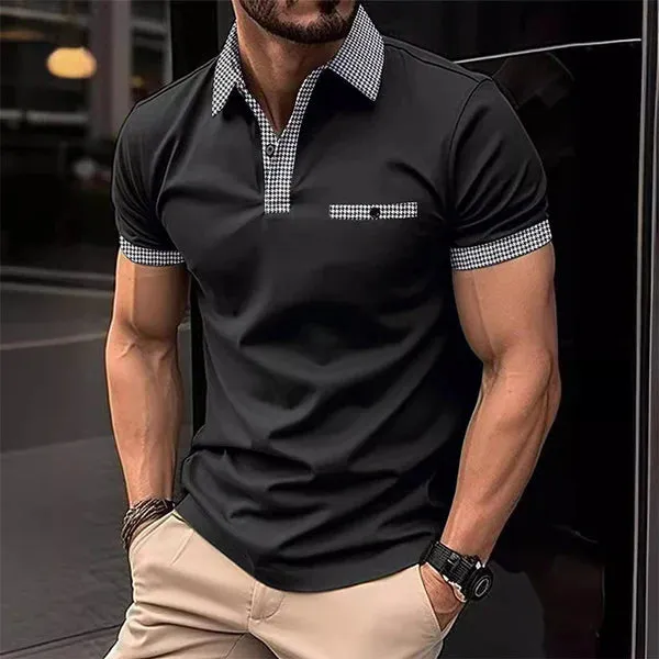 MEN'S BUTTON DOWN COLORBLOCK SPORTS SHORT SLEEVE POLO SHIRT