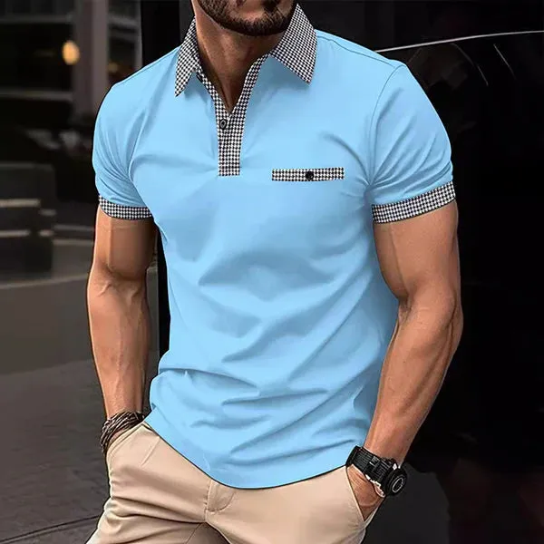 MEN'S BUTTON DOWN COLORBLOCK SPORTS SHORT SLEEVE POLO SHIRT