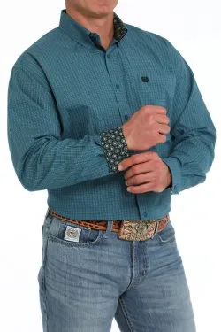 Men's Cinch Windowpane Button-Down Western Long Sleeve - Teal