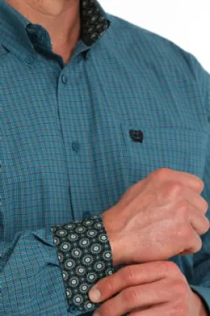 Men's Cinch Windowpane Button-Down Western Long Sleeve - Teal