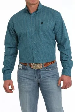 Men's Cinch Windowpane Button-Down Western Long Sleeve - Teal