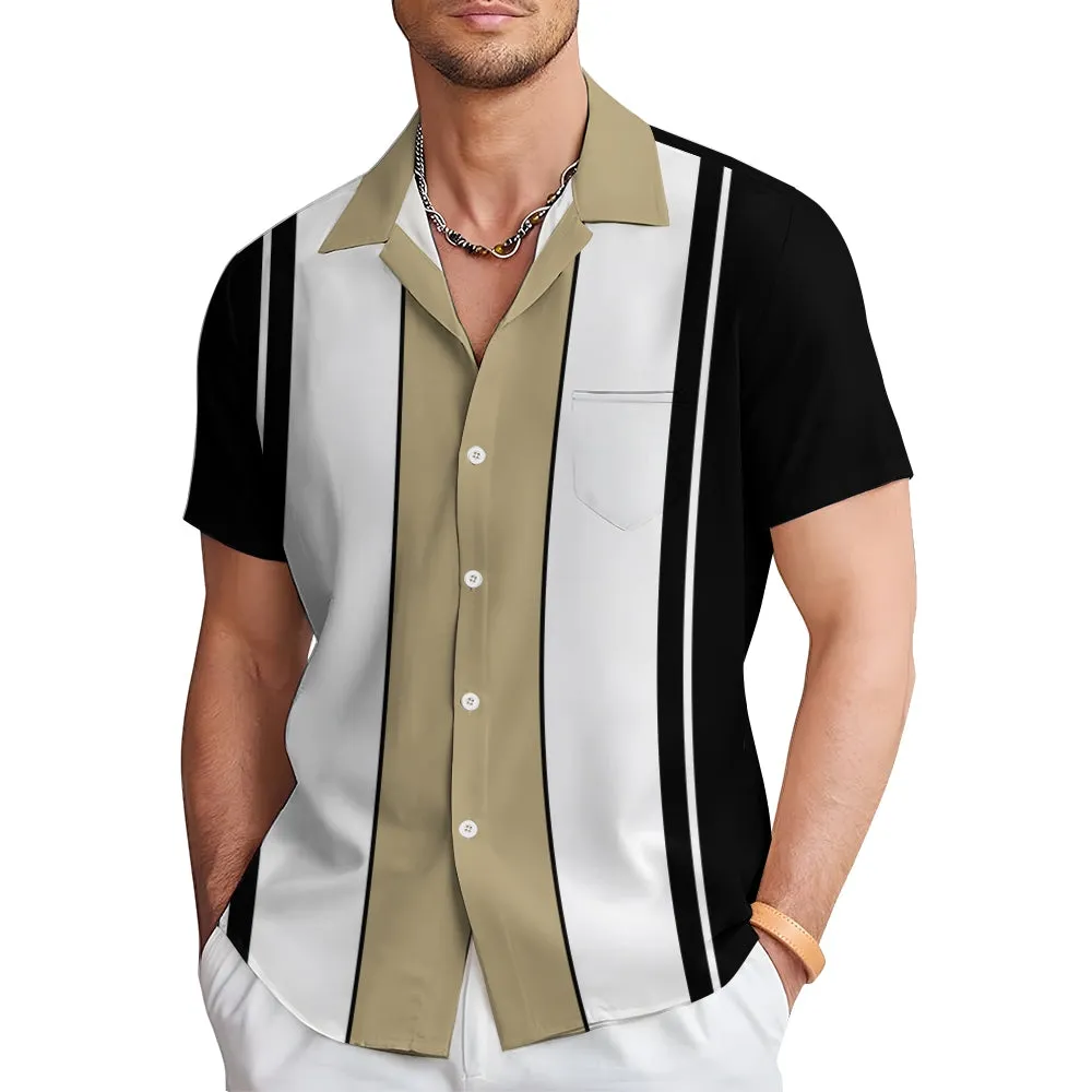 Men's Classic Line Colorblock Print Short Sleeve Shirt 2411012327