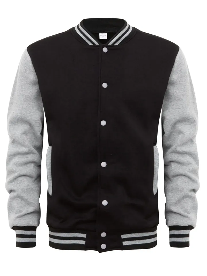 Men's Color Matching Button Up Letterman Jackets