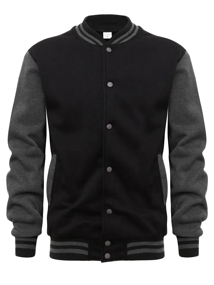 Men's Color Matching Button Up Letterman Jackets