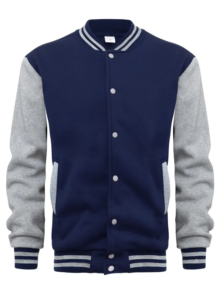 Men's Color Matching Button Up Letterman Jackets