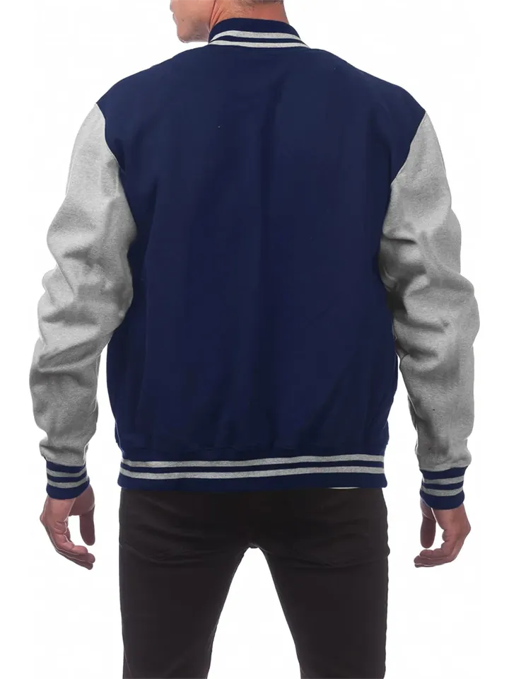 Men's Color Matching Button Up Letterman Jackets