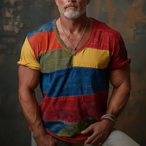 MEN'S COLORBLOCK V-NECK SHORT SLEEVE T-SHIRT