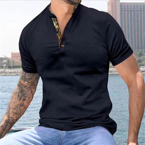 MEN'S COLORBLOCK WAFFLE HENLEY NECK SHORT SLEEVE T-SHIRT