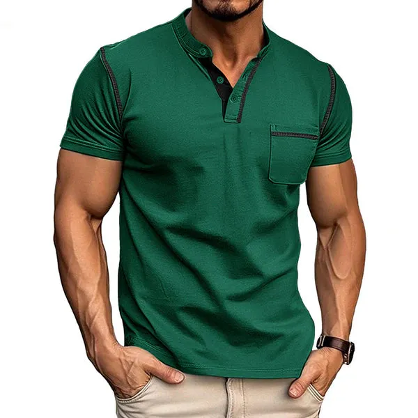 MEN'S COLORBLOCK WAFFLE HENLEY NECK SHORT SLEEVE T-SHIRT