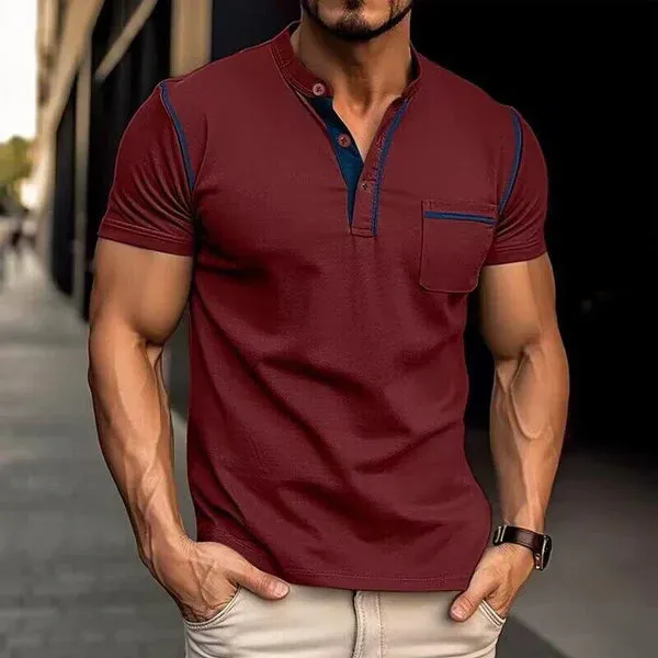 MEN'S COLORBLOCK WAFFLE HENLEY NECK SHORT SLEEVE T-SHIRT