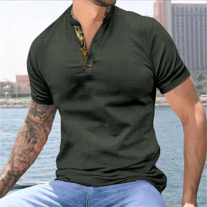 MEN'S COLORBLOCK WAFFLE HENLEY NECK SHORT SLEEVE T-SHIRT