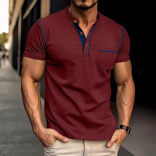MEN'S COLORBLOCK WAFFLE HENLEY NECK SHORT SLEEVE T-SHIRT