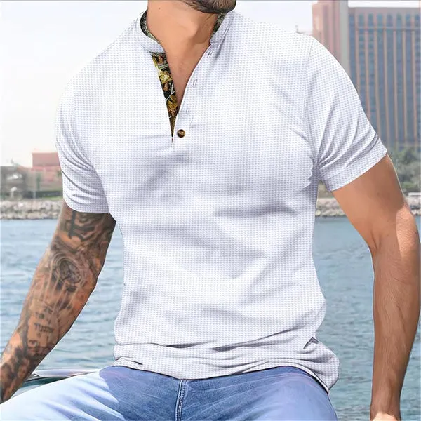 MEN'S COLORBLOCK WAFFLE HENLEY NECK SHORT SLEEVE T-SHIRT
