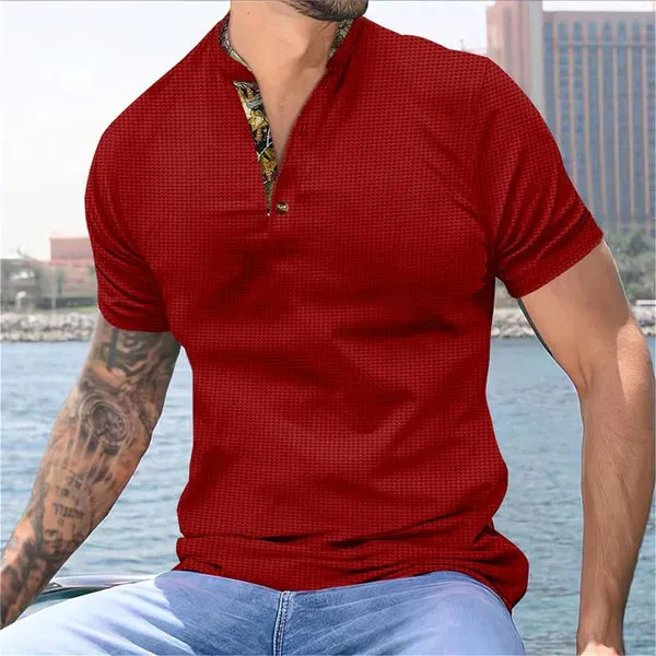 MEN'S COLORBLOCK WAFFLE HENLEY NECK SHORT SLEEVE T-SHIRT