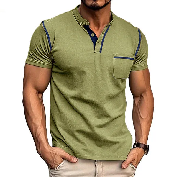 MEN'S COLORBLOCK WAFFLE HENLEY NECK SHORT SLEEVE T-SHIRT