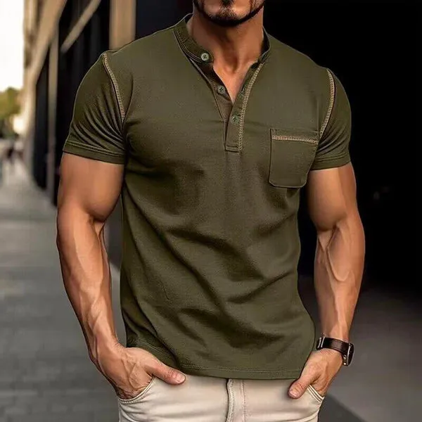 MEN'S COLORBLOCK WAFFLE HENLEY NECK SHORT SLEEVE T-SHIRT