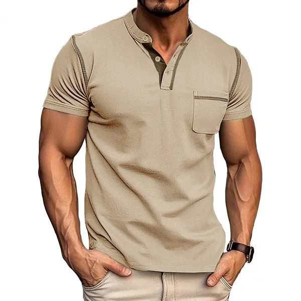 MEN'S COLORBLOCK WAFFLE HENLEY NECK SHORT SLEEVE T-SHIRT