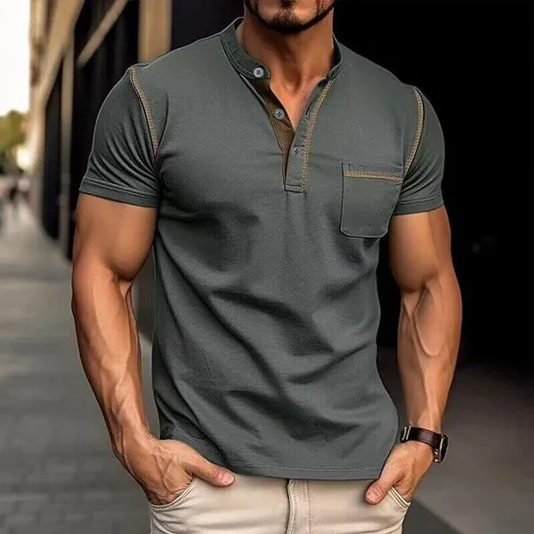 MEN'S COLORBLOCK WAFFLE HENLEY NECK SHORT SLEEVE T-SHIRT