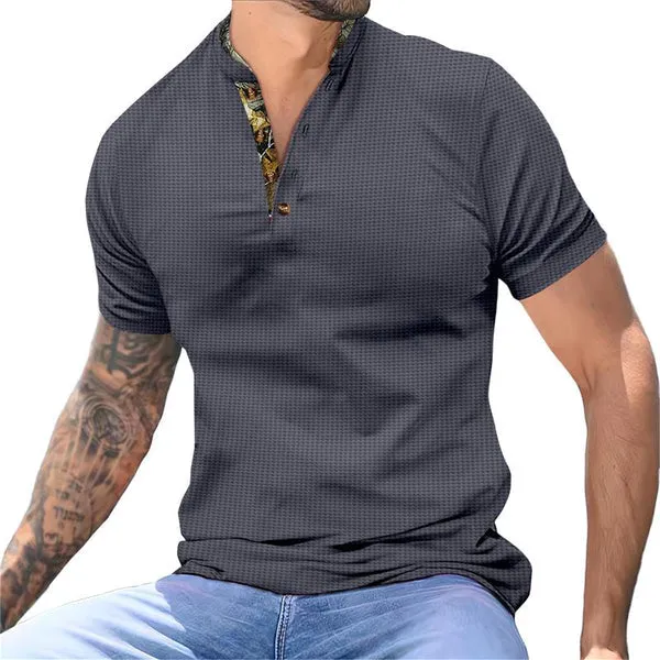 MEN'S COLORBLOCK WAFFLE HENLEY NECK SHORT SLEEVE T-SHIRT