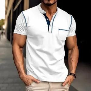 MEN'S COLORBLOCK WAFFLE HENLEY NECK SHORT SLEEVE T-SHIRT
