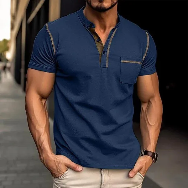 MEN'S COLORBLOCK WAFFLE HENLEY NECK SHORT SLEEVE T-SHIRT