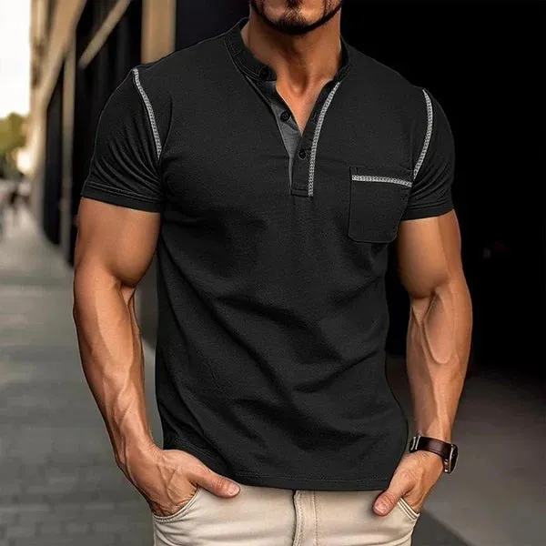 MEN'S COLORBLOCK WAFFLE HENLEY NECK SHORT SLEEVE T-SHIRT