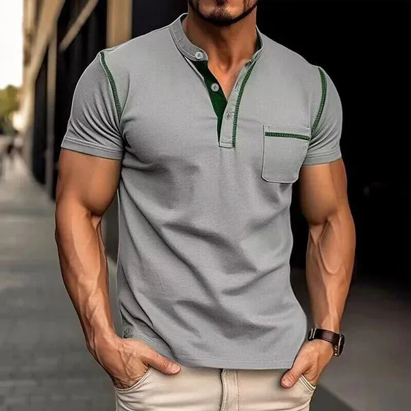 MEN'S COLORBLOCK WAFFLE HENLEY NECK SHORT SLEEVE T-SHIRT