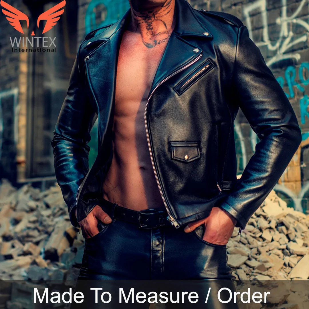 Men’s Genuine Cowhide Leather Bikers Jacket – Black Leather Brando Jacket