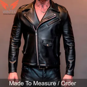 Men’s Genuine Cowhide Leather Bikers Jacket – Black Leather Brando Jacket