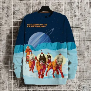 Men's Go Sledding On The Ice Moon Miranda Sled Dogs Colorblock Art Print Sweatshirt