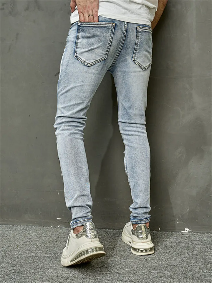 Men's Hip Hop Embroidery Patch Ripped Jeans