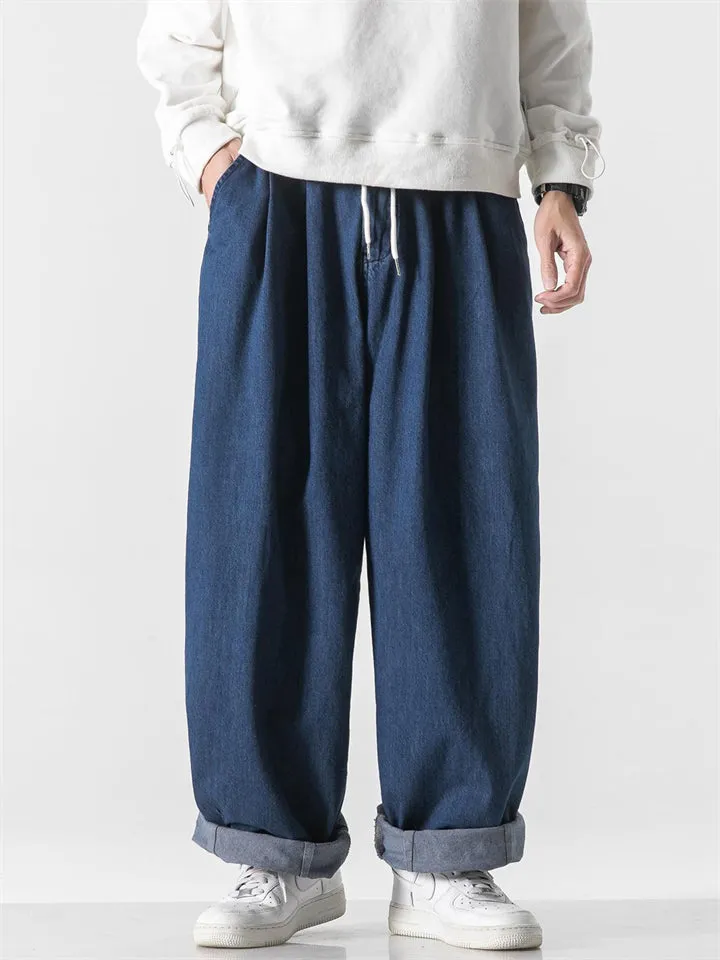 Men's Hongkong Style Wide Leg Harem Denim Pants