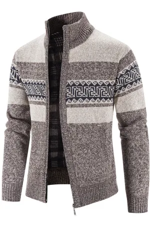 Men's Hooded Colorblock Printed Cardigan Sweater Jacket
