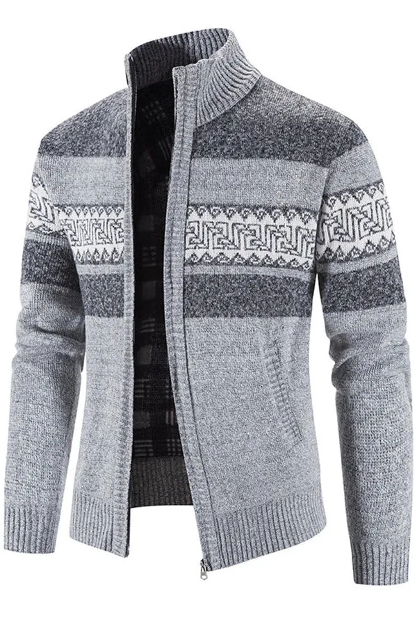 Men's Hooded Colorblock Printed Cardigan Sweater Jacket