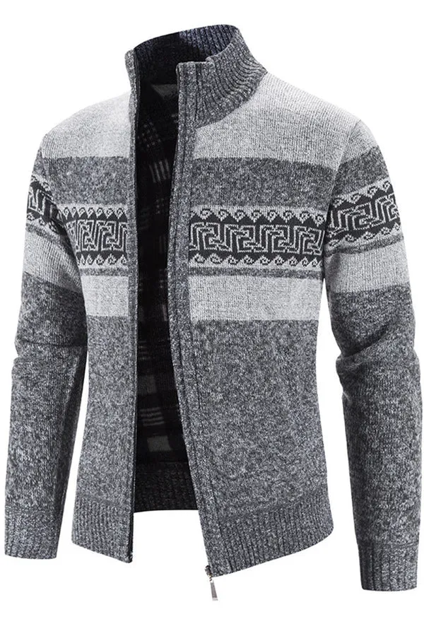 Men's Hooded Colorblock Printed Cardigan Sweater Jacket