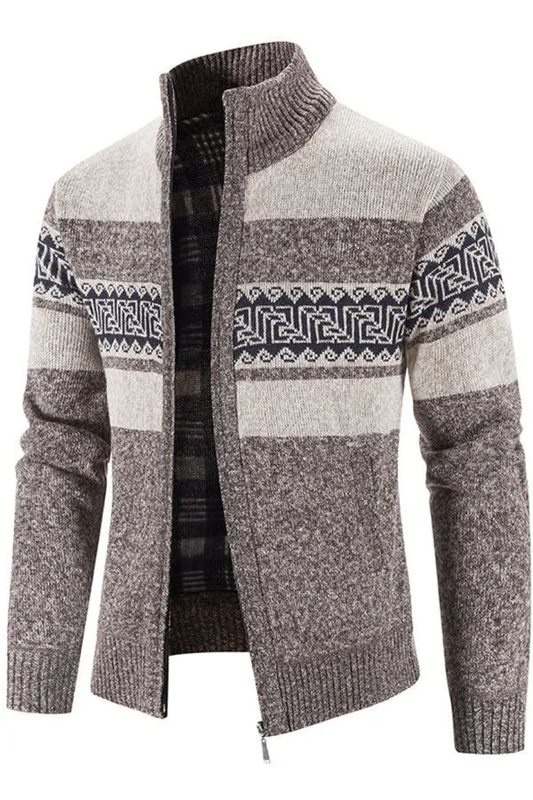 Men's Hooded Colorblock Printed Cardigan Sweater Jacket